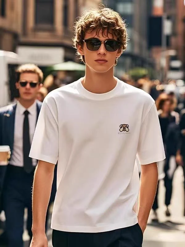 【刺绣工艺】重磅潮牌100%纯棉短袖男女同款落肩小熊休闲T恤