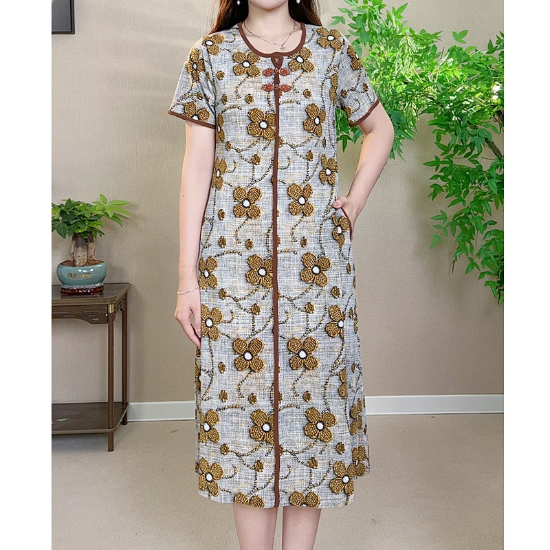 中长裙套头连衣裙洋气女装夏装显瘦中老年时尚复古中年宽松妈妈装