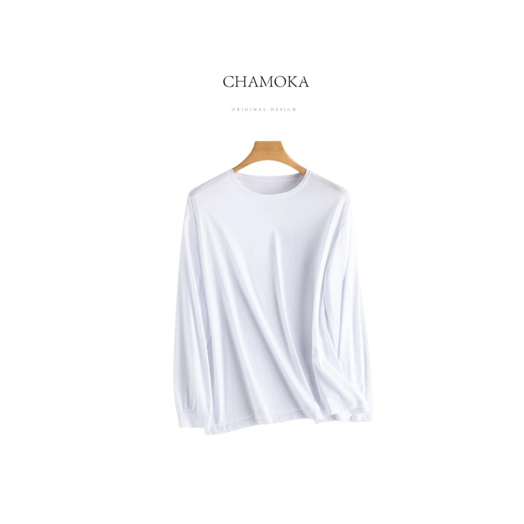 【8宠粉福利】时尚百搭显瘦桑蚕丝亚麻混纺圆领气质长袖上衣L1100