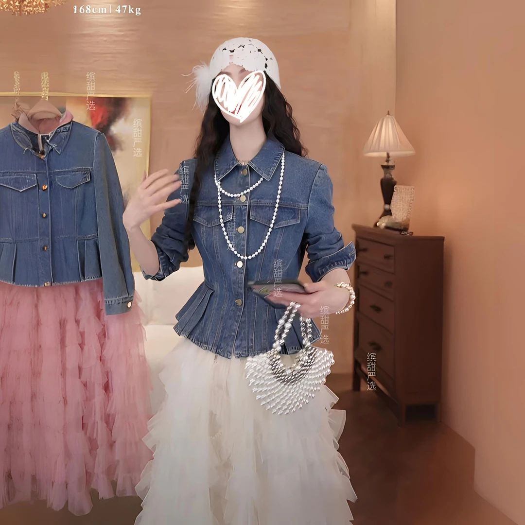 时尚复古修身显瘦牛仔外套女2025春季新款网红设计感洋气通勤上衣