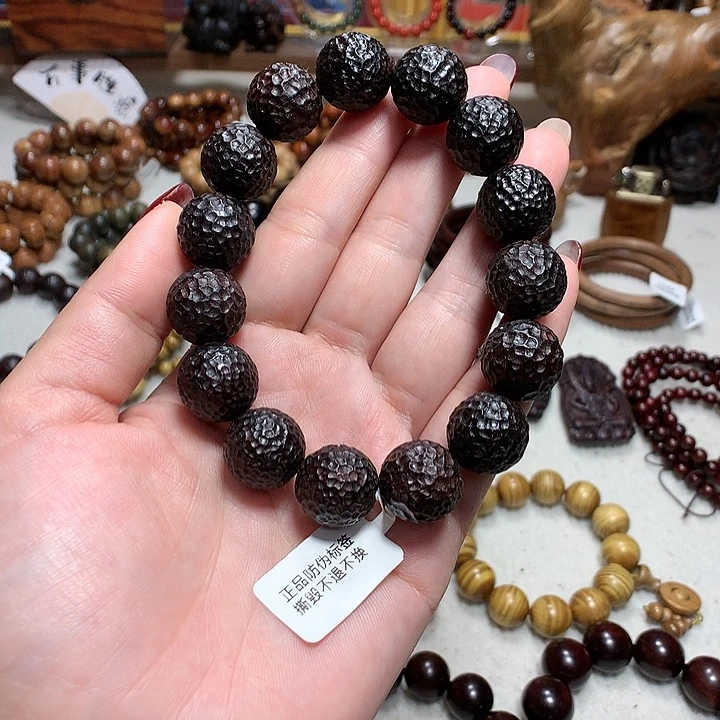 小叶紫檀手串/手链印度小叶紫檀15mm手工锤纹珠