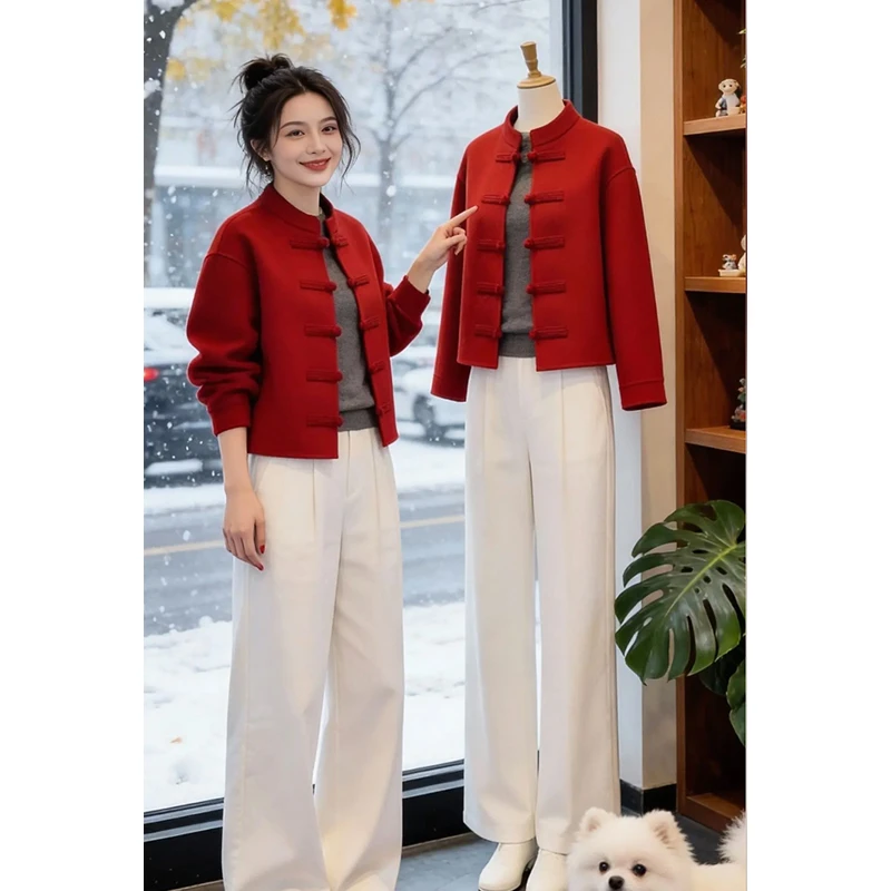 香朵儿【蒸蒸日上】中式盘扣立领外套女2026秋冬季柔暖新年战袍