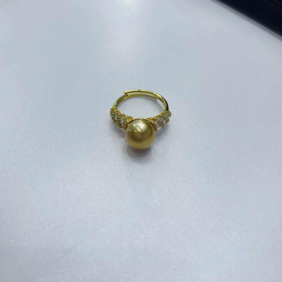 【钱元元专享】S925银海水南洋金珠9-10mm珍珠戒指