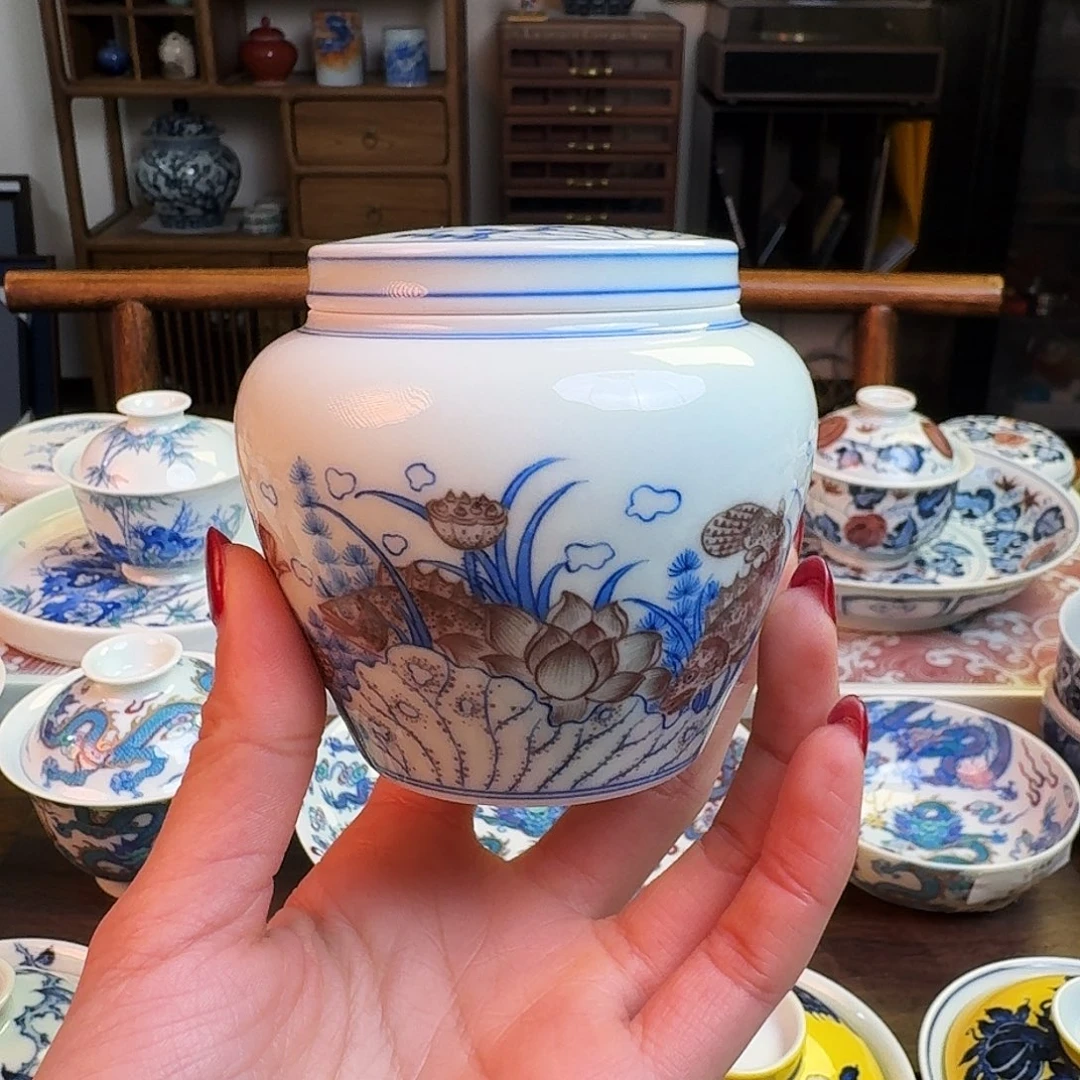 杯重工瑜器点工釉里红青花醒茶罐