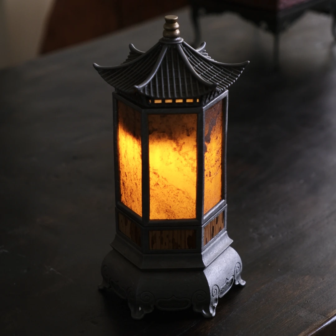 【半闲】古篱 | 岩石湘妃竹六角香炉氛围灯（送电子灯）