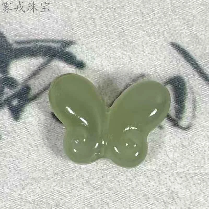 雾戎珠宝天然和田青海料雕刻蝴蝶造型隔珠通孔背云饰品配饰
