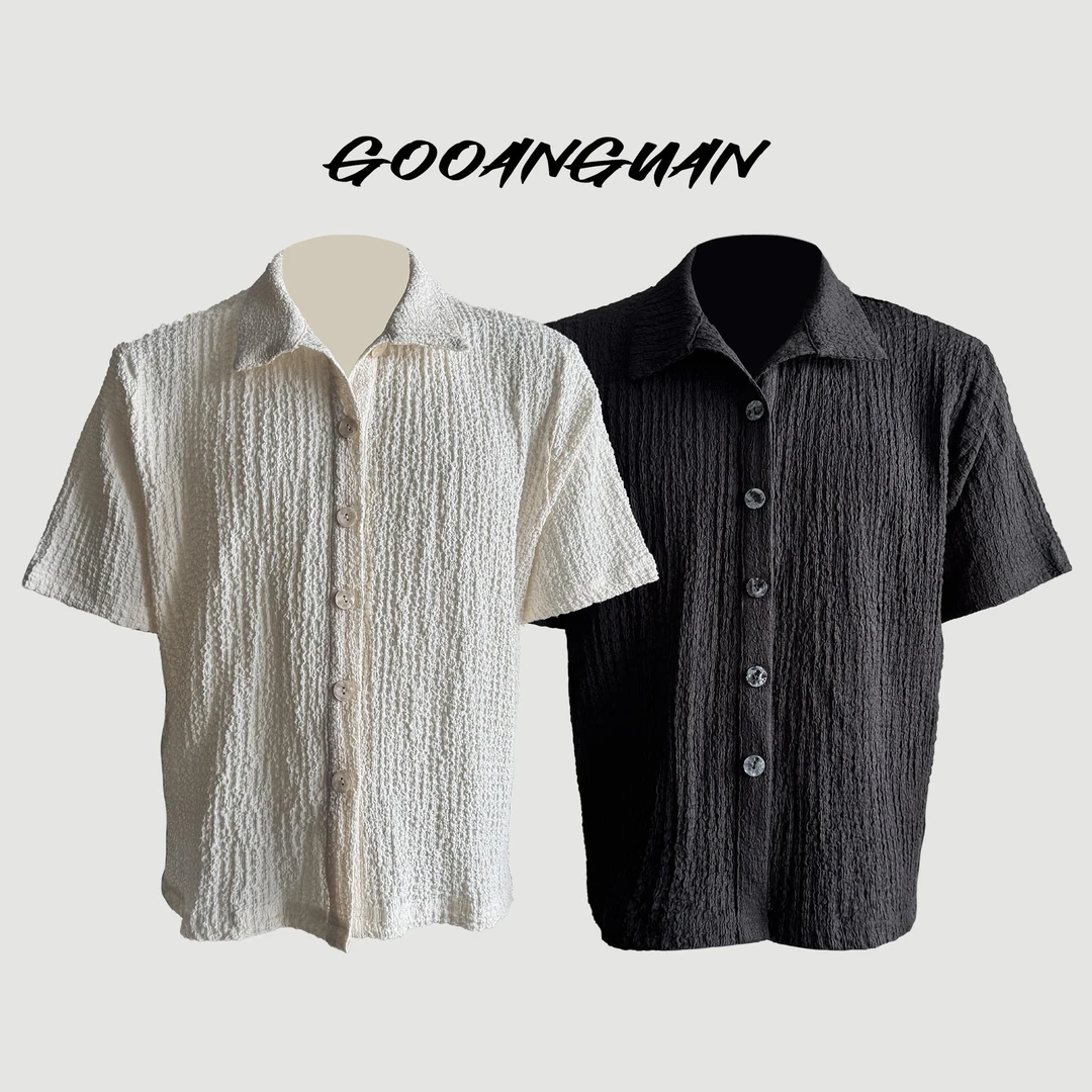 巴黎欧莱泡泡衬衫夏季薄款纯色衬衣夏威夷度假休闲衬衫男女同款开