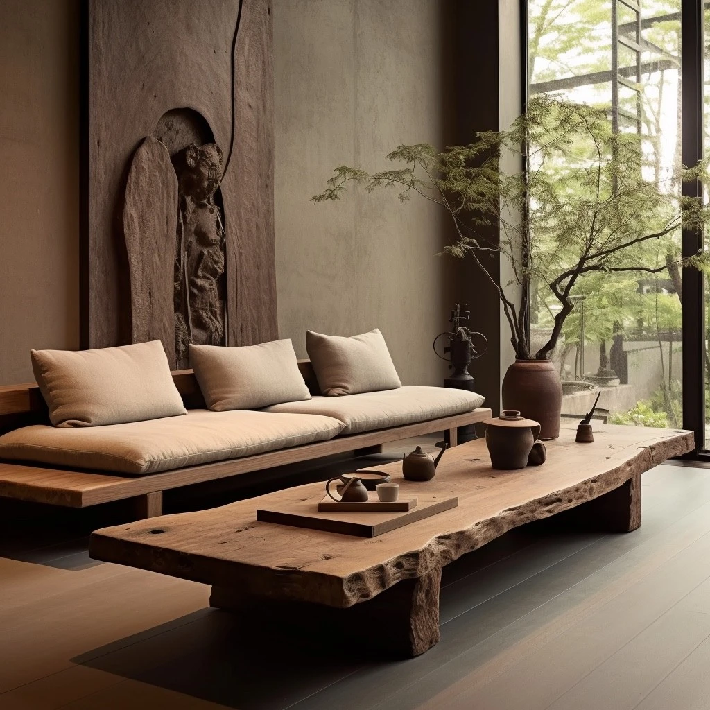 侘寂风茶几客厅中古风香樟木实木茶几复古实木质家用茶几民宿茶桌