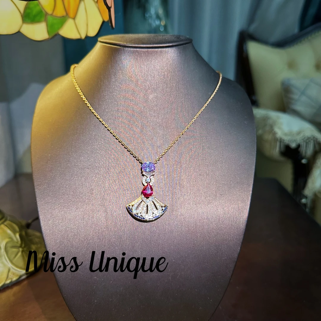 S2207外贸细链子玫红紫色扇子项链