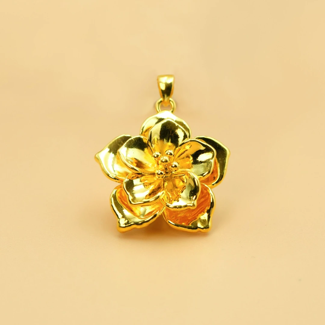 老庙2足金999牡丹国花金吊坠5D黄金时尚百搭生日礼物送女友