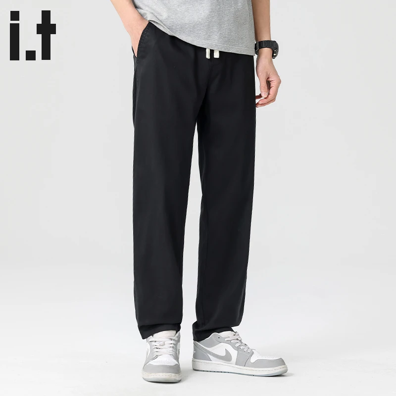i.t:CHOCOOLATE天丝黑色休闲裤男士秋冬新款宽松透气垂感直筒裤子