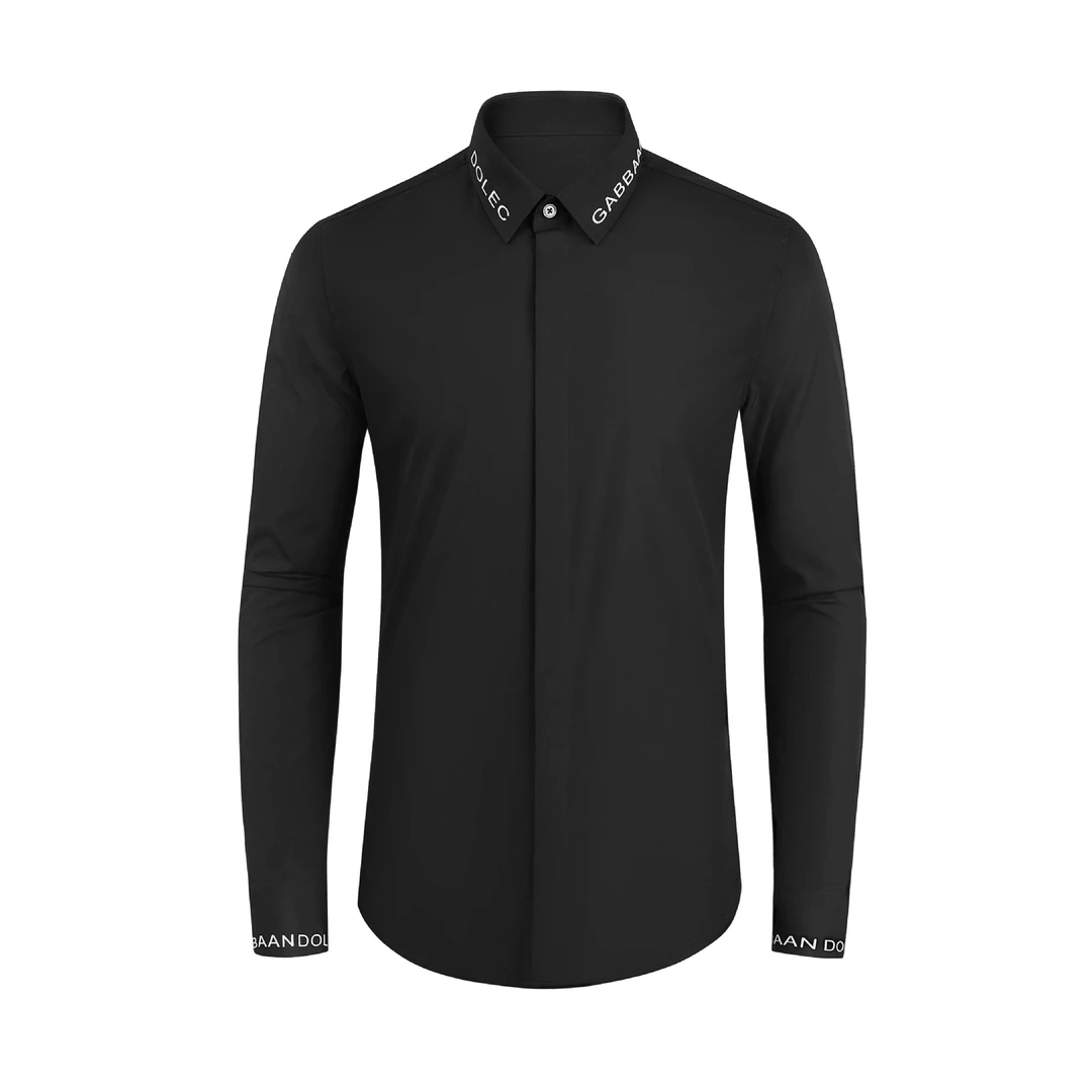 K先生精品男装　新款经典字母领口袖口潮流修身时尚简约衬衫印