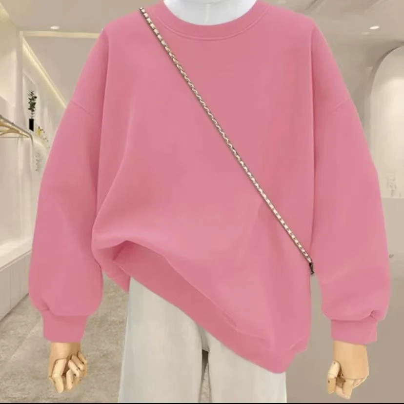 无衣门襟秋冬通勤宽松女装圆领百搭新潮风纯色春季卫衣上衣