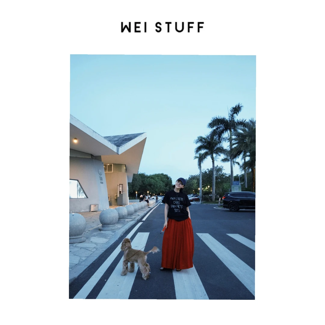 WEI STUFF 春季红色文艺复古法式气质时尚纯色休闲半裙 8710.