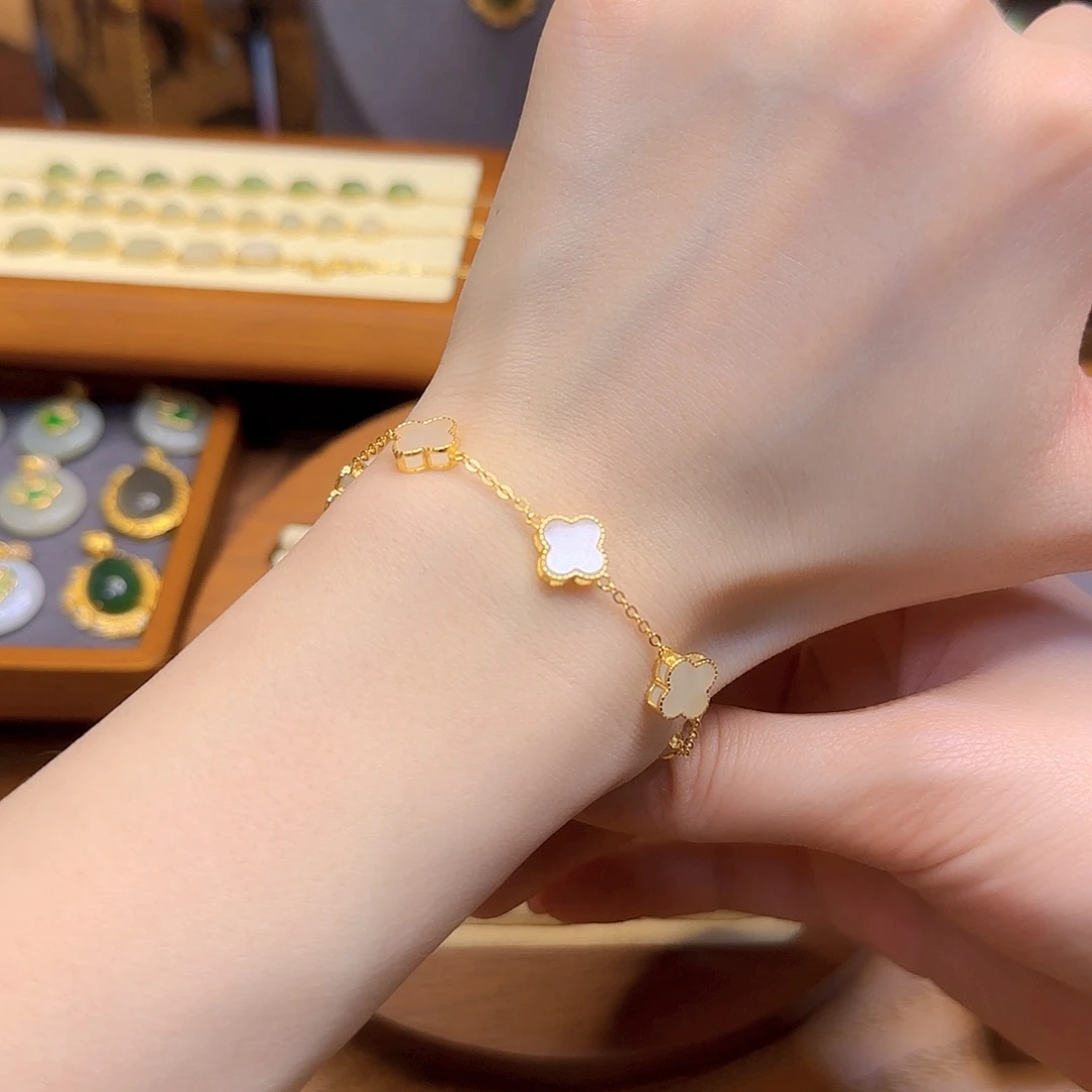 和田玉手链银S925镀金镶嵌