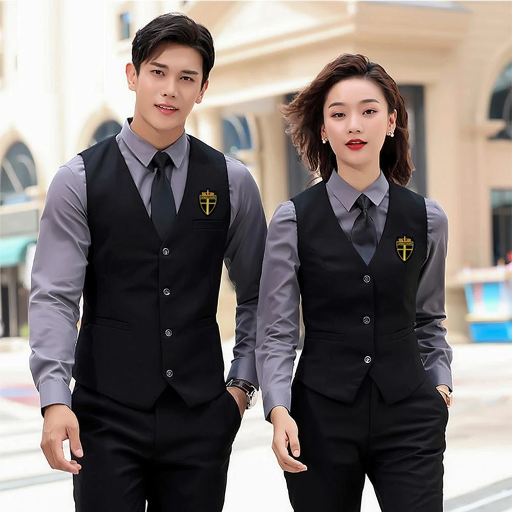 酒店前台工作装女职业马甲套装服务员工作服长袖餐饮酒吧KTV制服