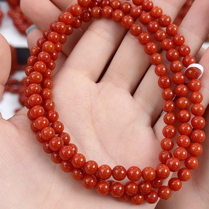 南红玛瑙未镶嵌保山柿子红5mm多圈