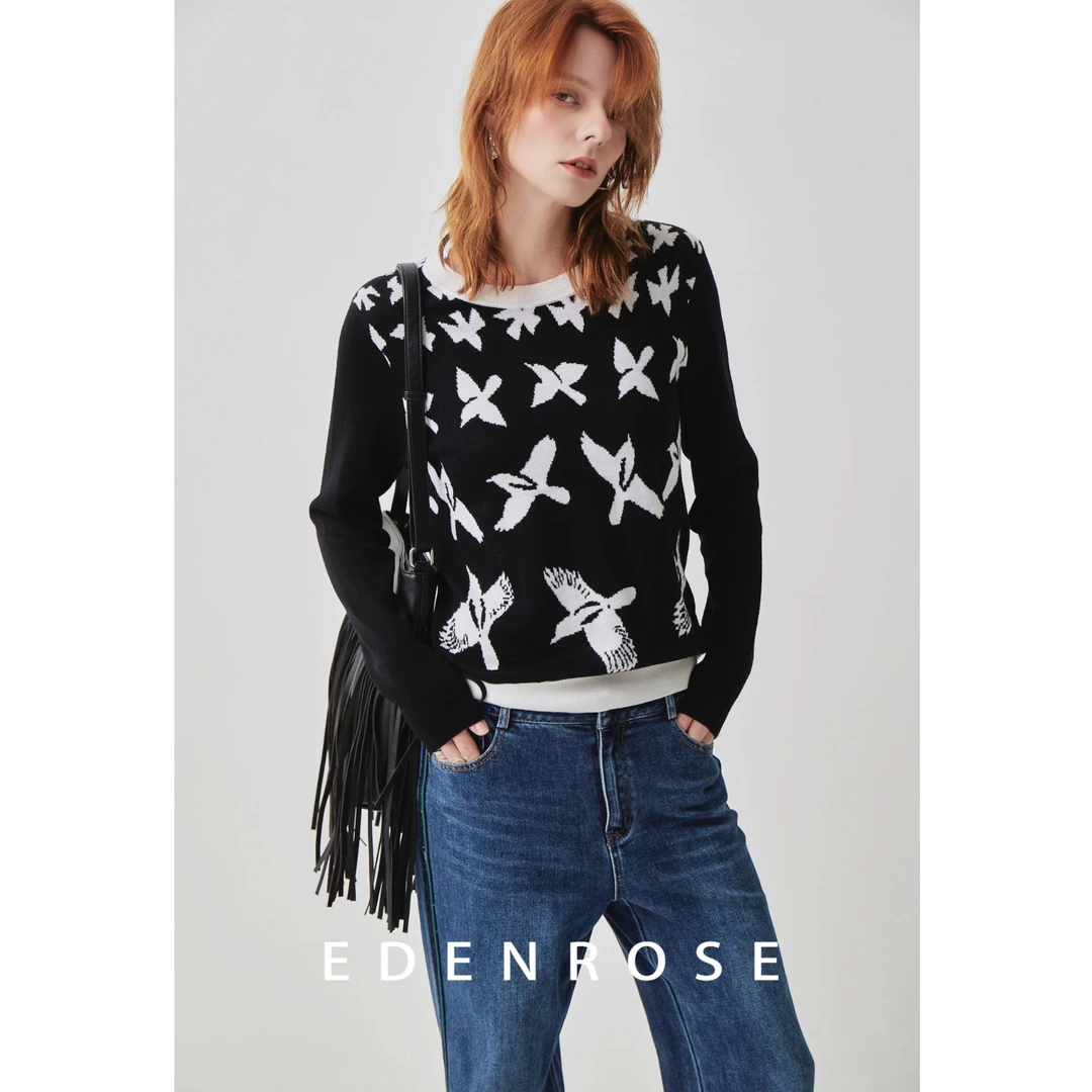 EDENROSE 商场款羊毛针织女上衣百搭长袖EETQ11509-3165