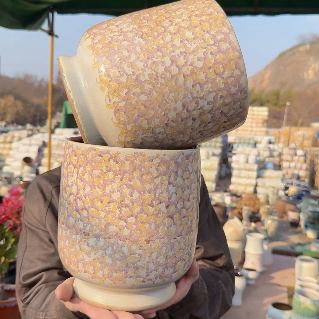 紫砂花盆口19.5高22.5（两个紫色蛋壳虎工艺品