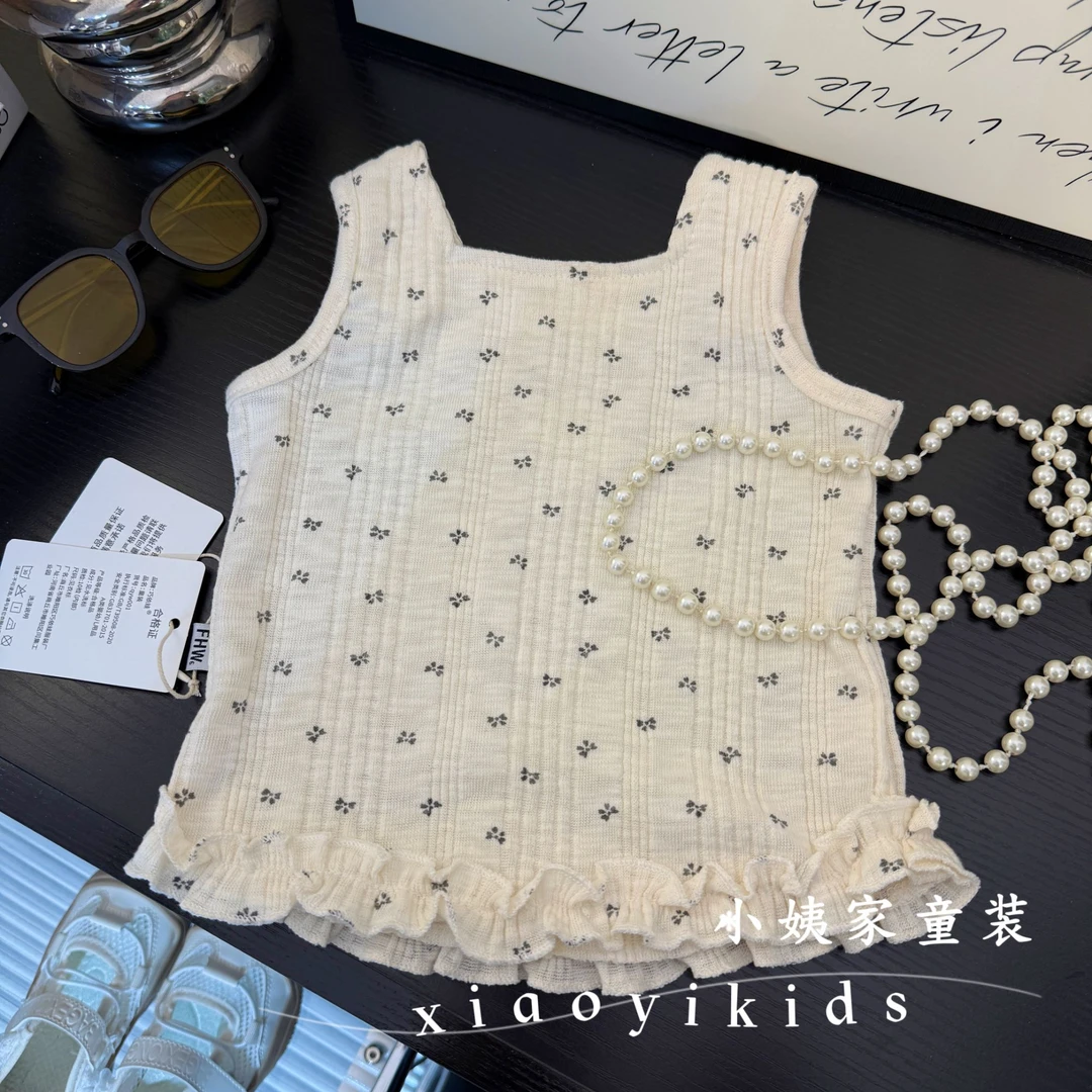 女童碎花花边背心洋气时髦无袖衫