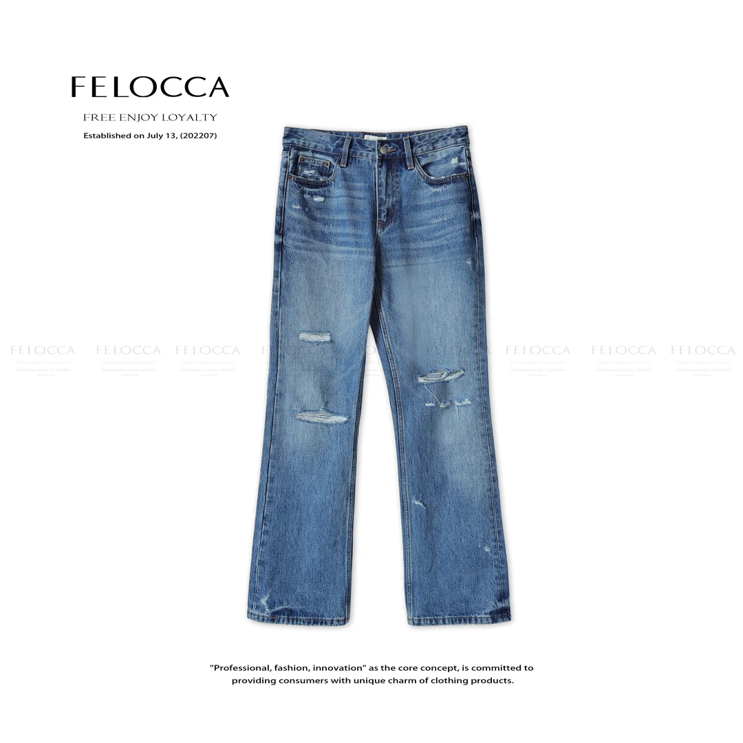 【FELOCCA】破洞牛仔裤宽松显瘦直筒长裤25ANZ397