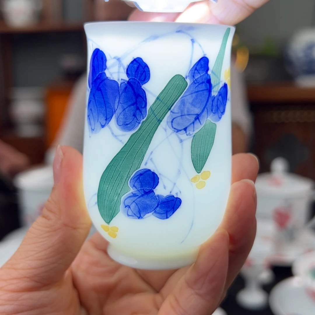 玉泥釉下五彩丝瓜闻香杯