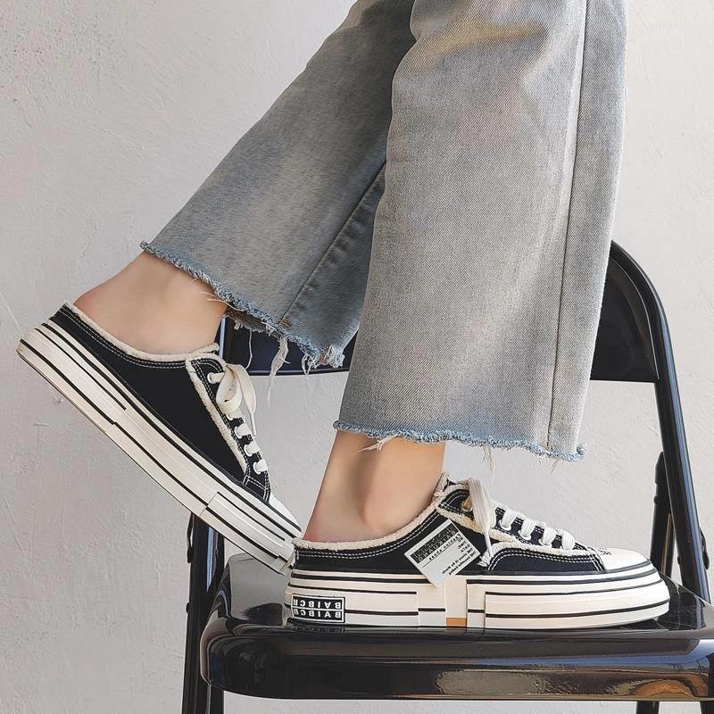 吴建豪同款乞丐鞋男半托板鞋百搭男鞋小众设计帆布鞋男