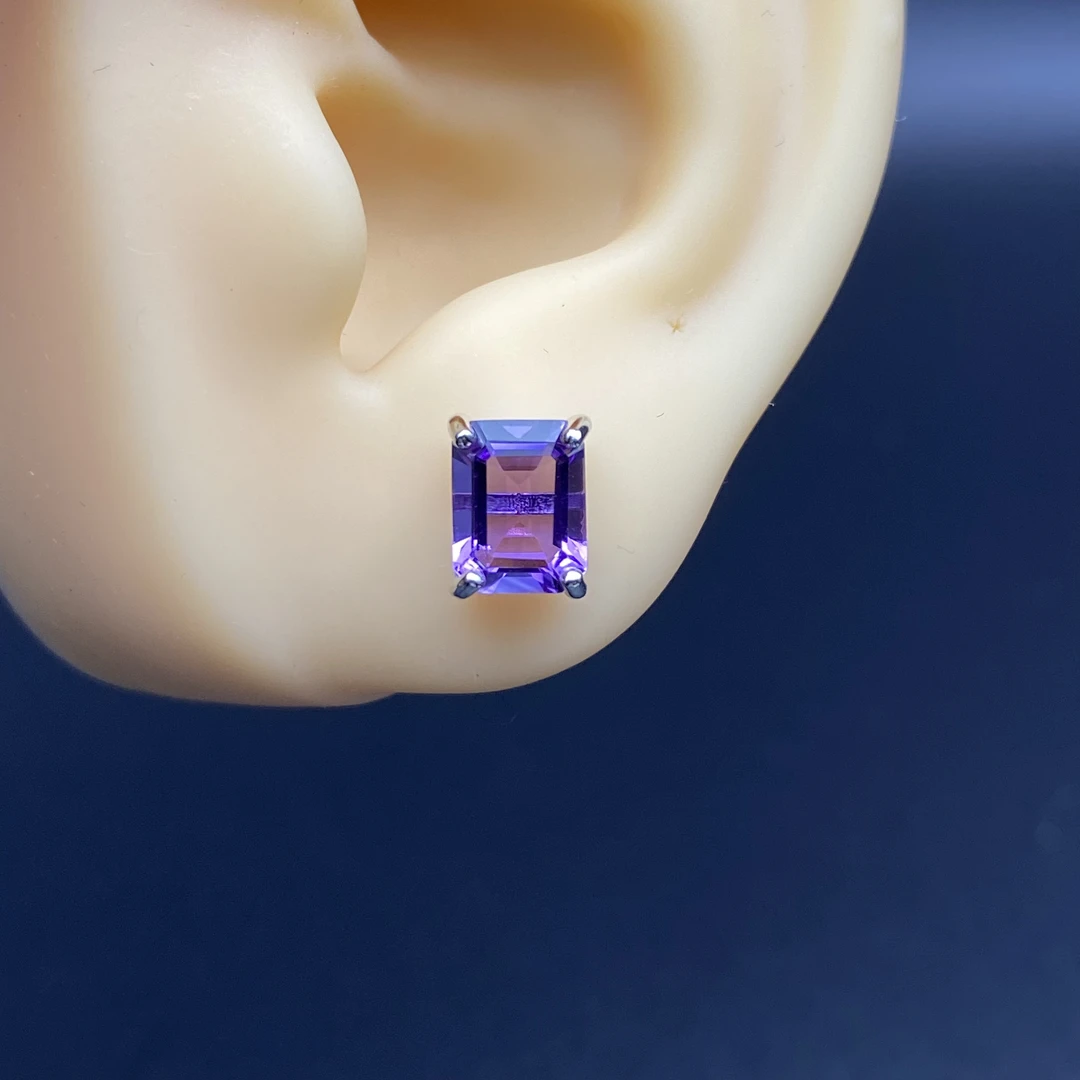 方形天然紫水晶耳钉s925银6*8mm轻奢简约经典大方气质时尚百搭Y2