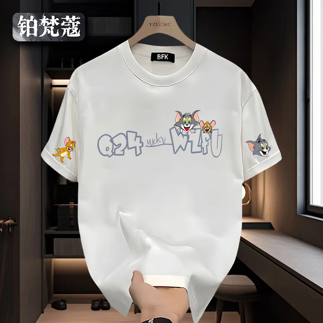 铂梵蔻纯棉痞帅上衣夏季印花短袖美式ins圆领百搭男士潮流休闲T恤