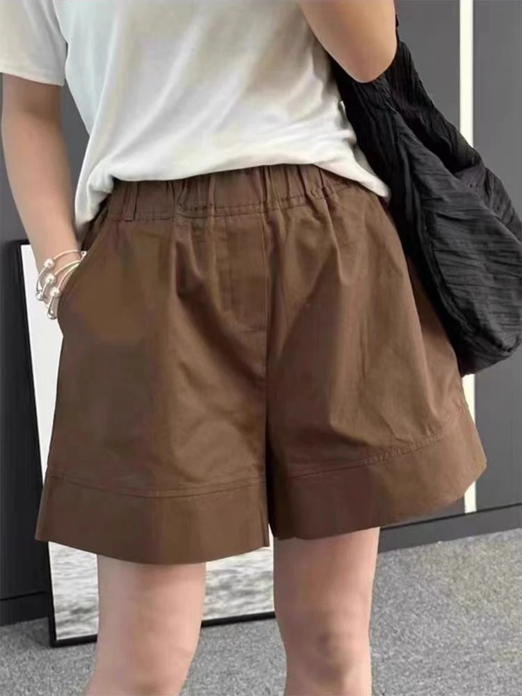 2025夏季新款宽松休闲韩版百搭松紧腰高腰显瘦女短裤