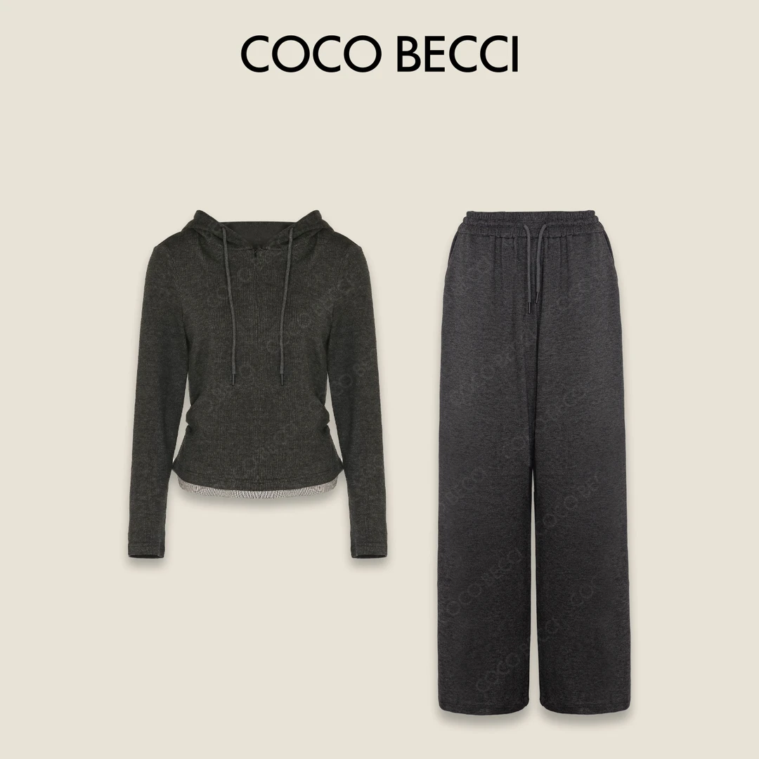 COCO BECCI 假两件抽绳连帽休闲收腰显瘦时尚套装CFXYC354116