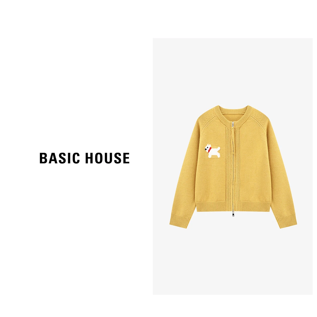 Basic House/百家好慵懒卡通刺绣休闲百搭开衫毛衣-B0625B5OBC2