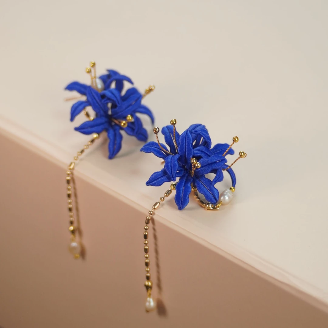 雍蓝彼岸花耳环古风耳饰百搭大气华贵非遗缠花古典中国风
