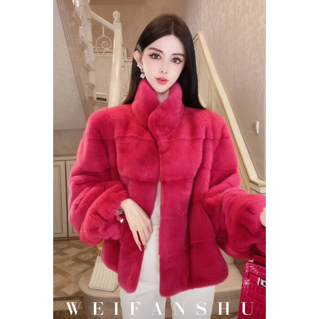 WEIFANSHU/魏凡舒【贵气侵略】新款皇冠天鹅绒短二进口水貂皮草外套