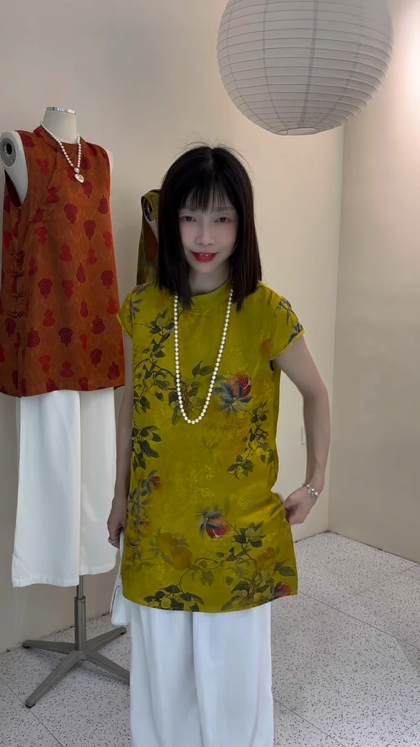 新中式提花重工国风盘扣夏季女士时尚潮流设计师花色百搭