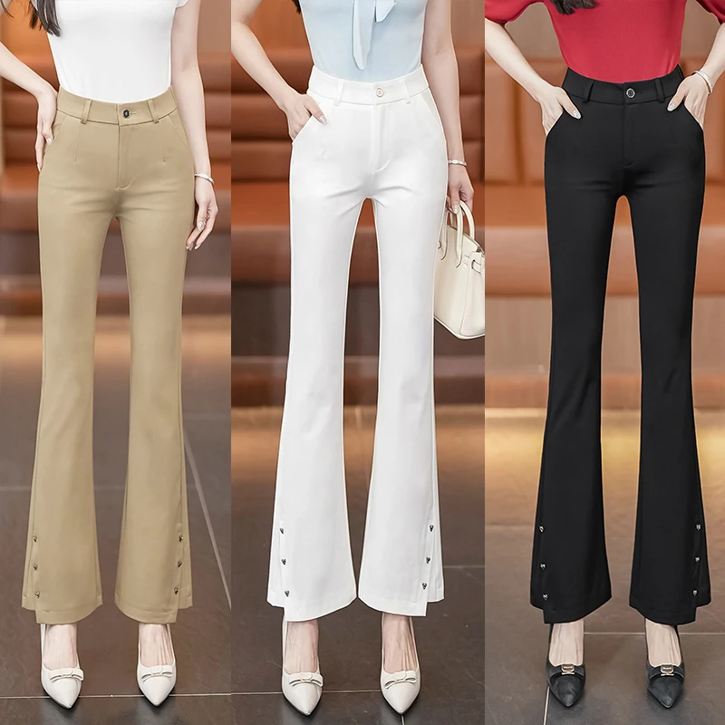 新款喇叭裤女夏季薄款2025弹力高腰显瘦小个子百搭时尚气质休闲裤