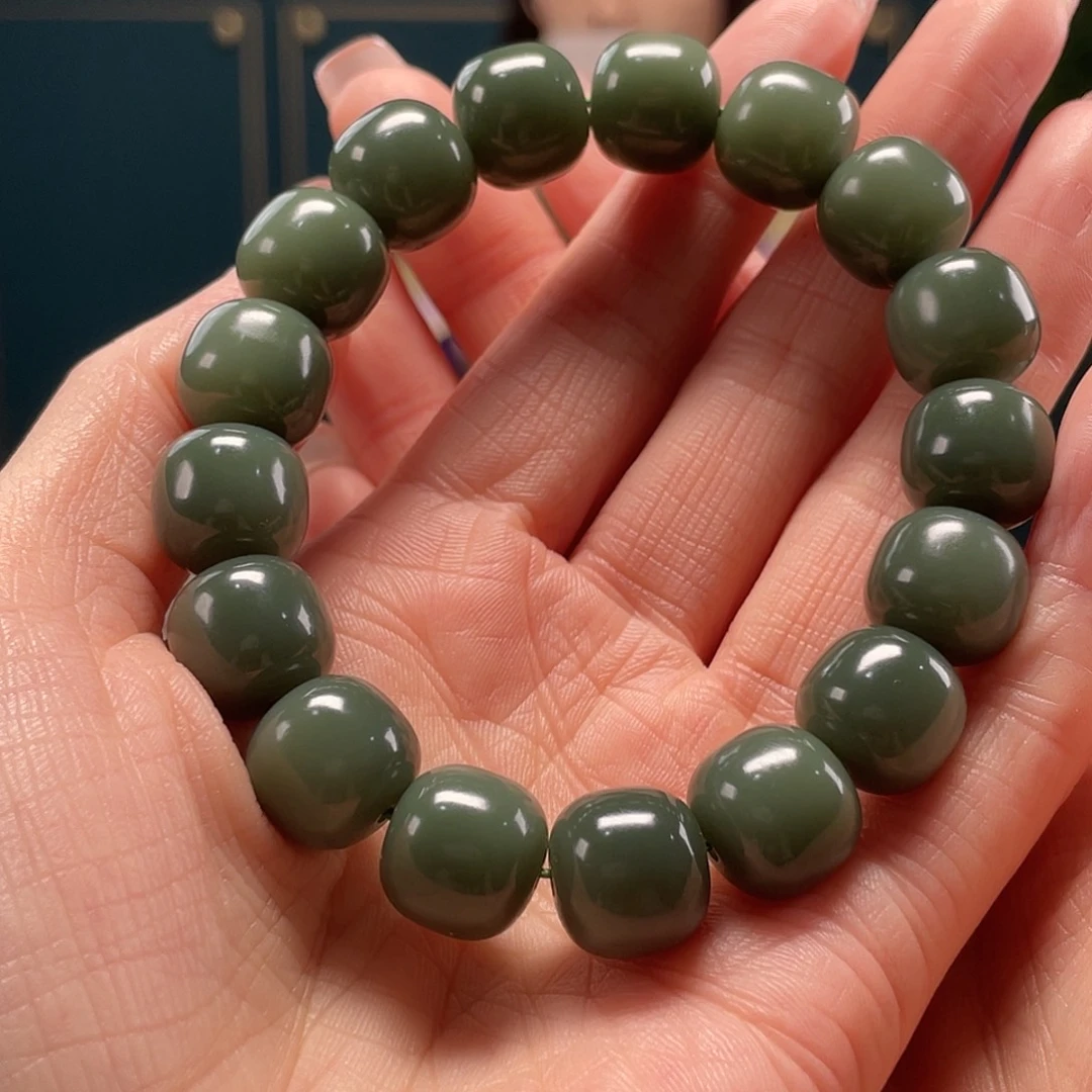 和田玉手串未镶嵌沙枣青蓝调卡12.13