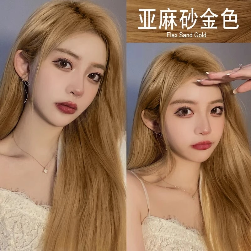亚麻砂金色染发剂膏2025流行显白植物奶茶色泡泡纯自己在家染发女
