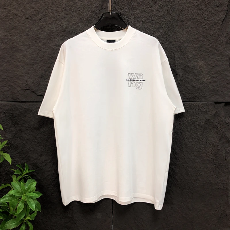 高端潮牌字母烫钻男装宽松显瘦轻奢休闲百搭商务社会帅气T恤短袖