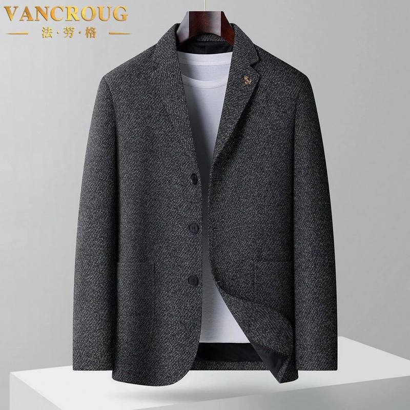 VANCROUG/法劳格西服男士秋季大码休闲宽松高级感商务毛呢外套