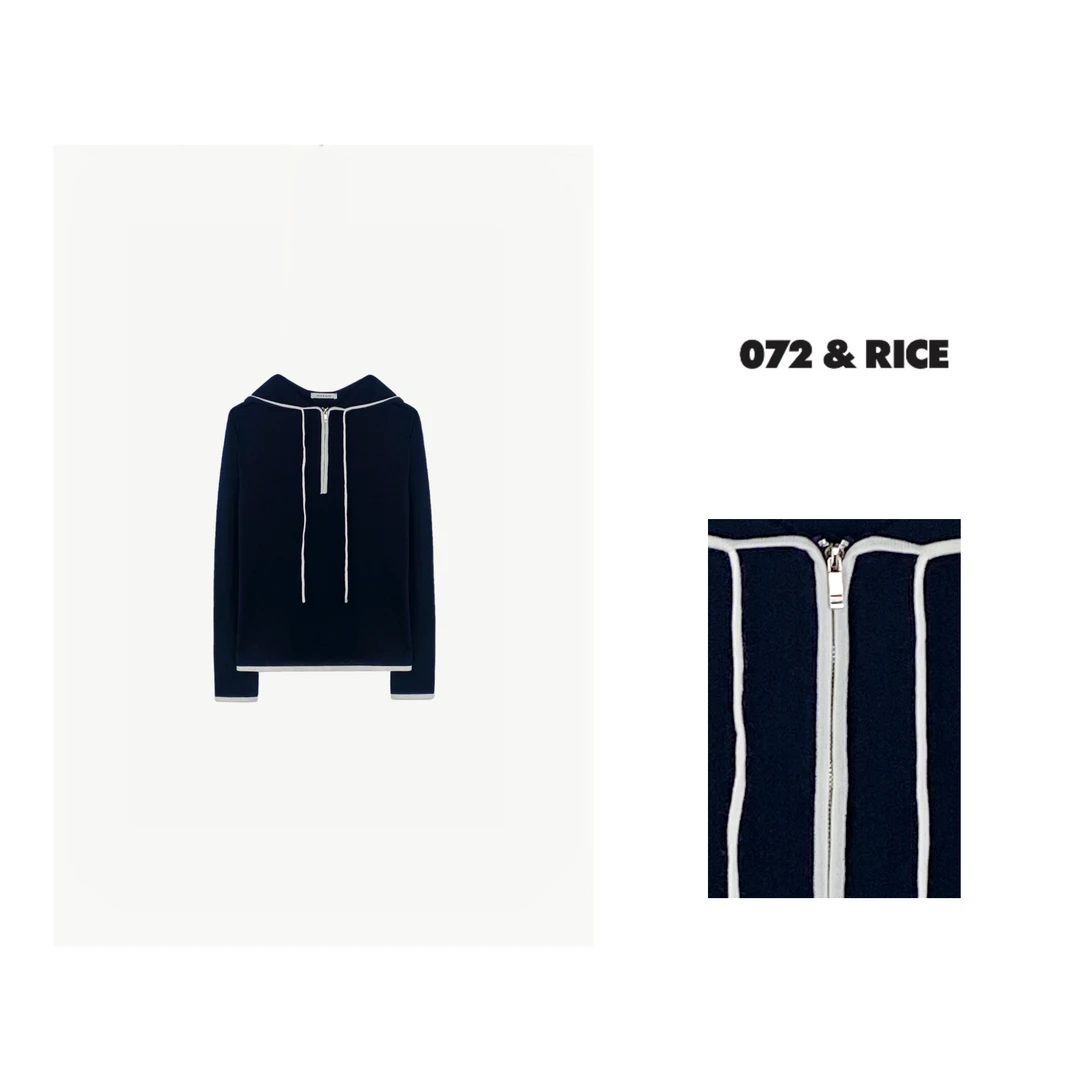 *072 & RICE【顾佳】秋季连帽抽绳拉链长袖针织衫 SJ019 FF