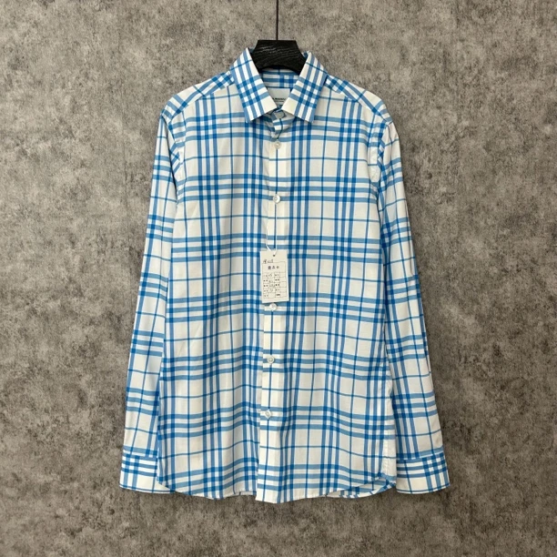 95新 BURBERRY/博柏利 蓝色格纹长袖衬衫