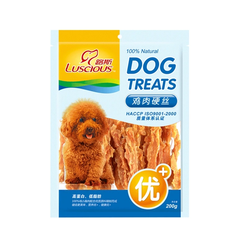 路斯宠物零食纯肉干肉条磨牙鸡肉硬丝200g 训练奖励营养食用肉干