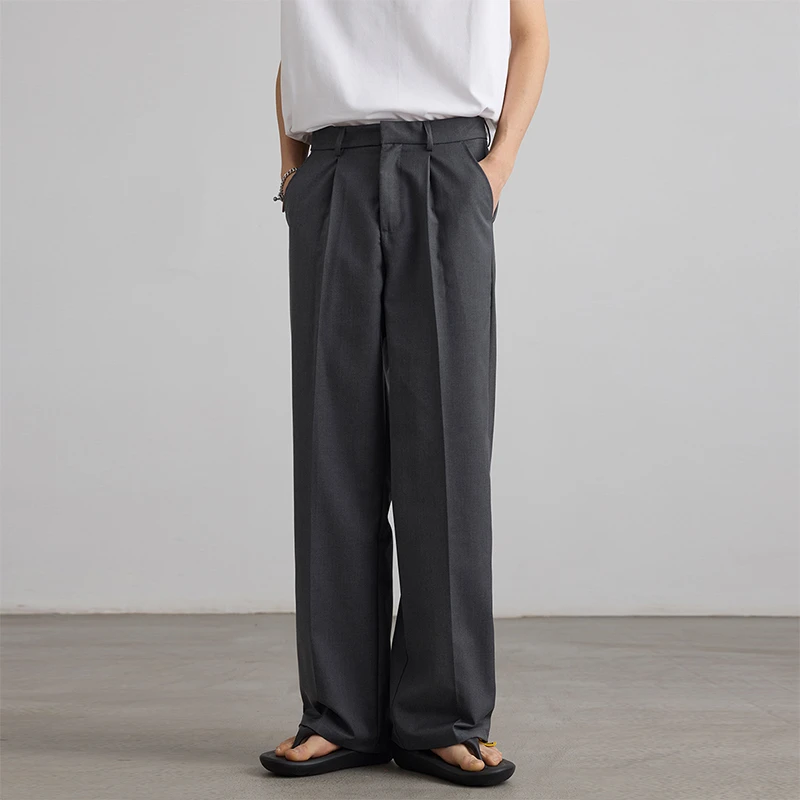 花花公子春夏新款TR分褶A字休闲阔腿宽松休闲西裤男cleanfit潮