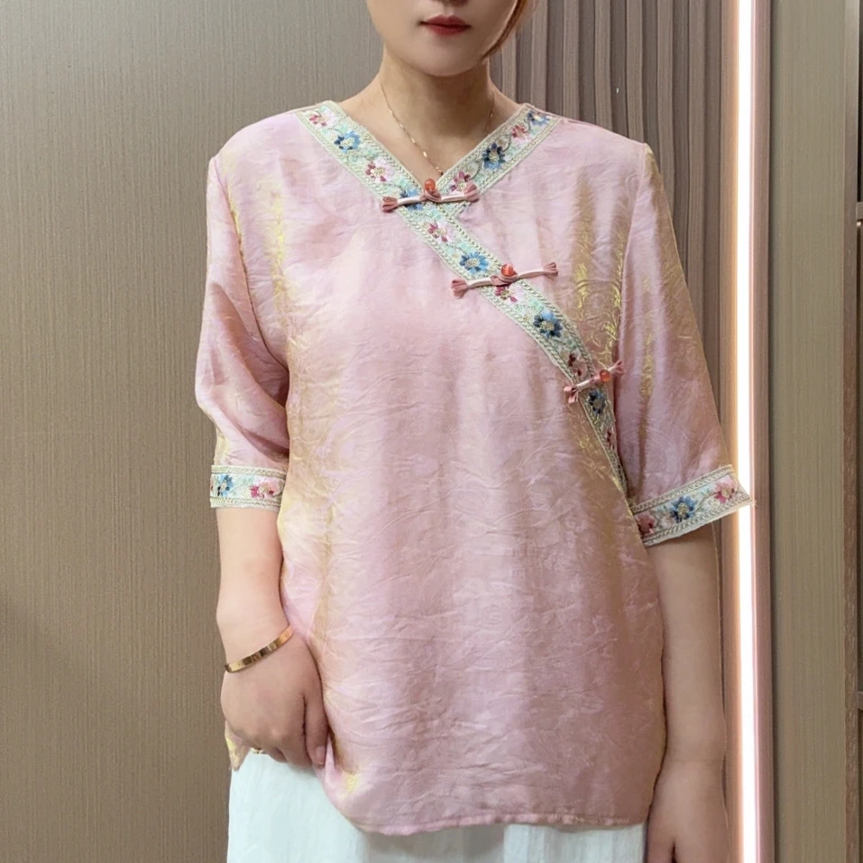 【小雅原创】（风姿）时尚经典严选新中式盘扣国风落肩上衣