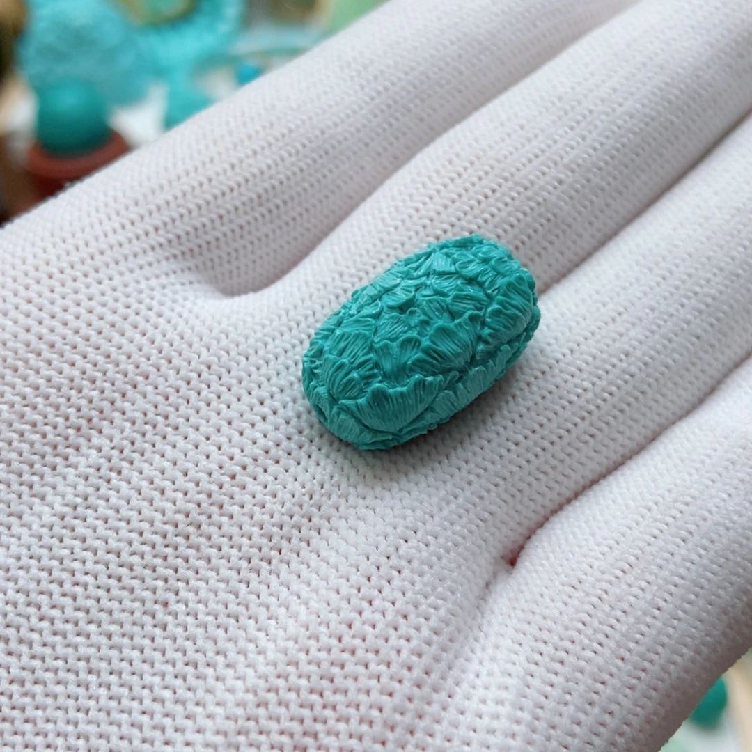 绿松石未镶嵌牡丹花桶珠