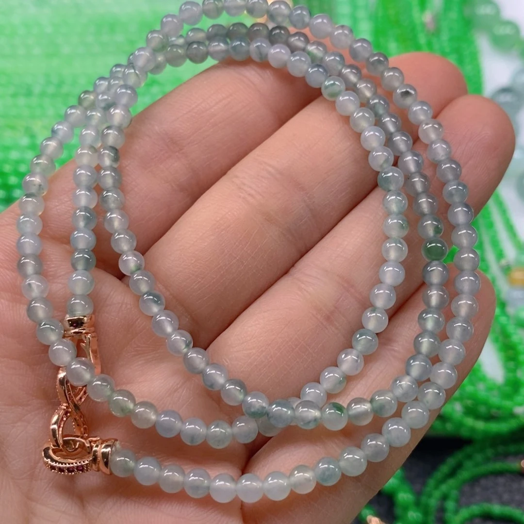 翡翠颈饰未镶嵌冰种飘花小米珠项链4m' m