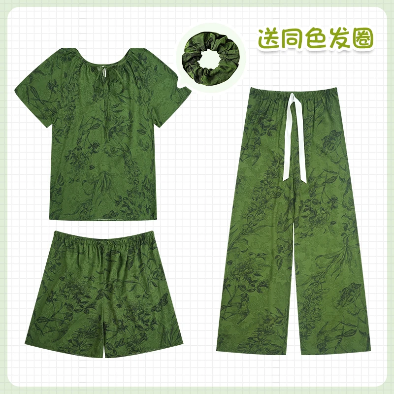 【防凸点内衬4件套】慵懒风棉绸睡衣女休闲宽松短袖家居服可外穿