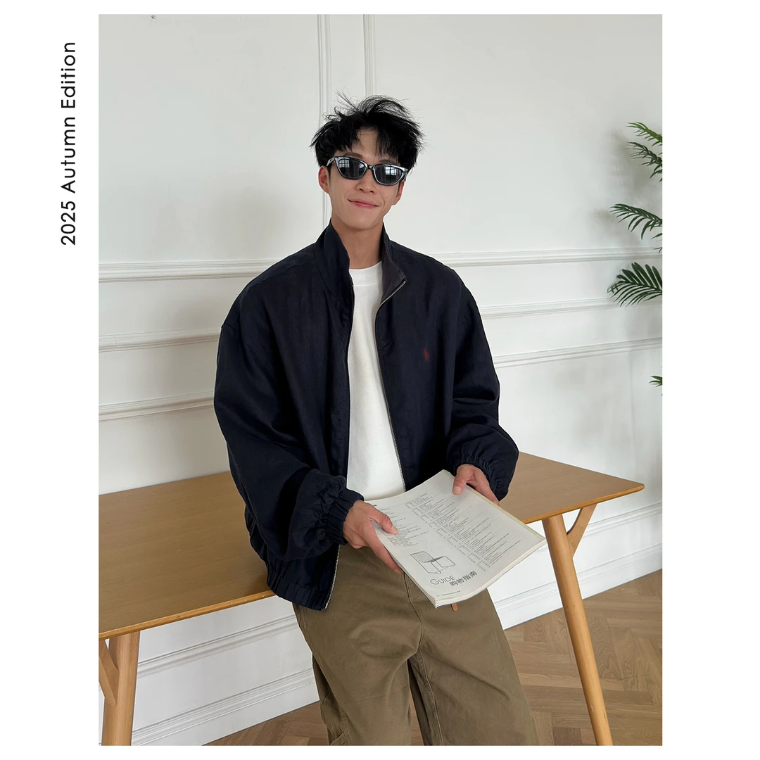 ZICHENG  贵族老钱风【雨露亚麻】男士休闲经典时尚立领夹克外套