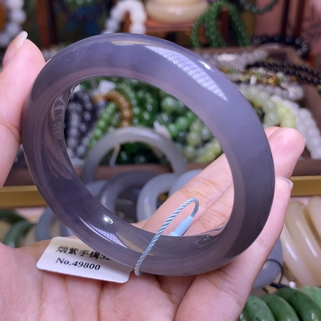 和田玉未镶嵌颈饰浓烟紫老矿料冰底手镯53.3